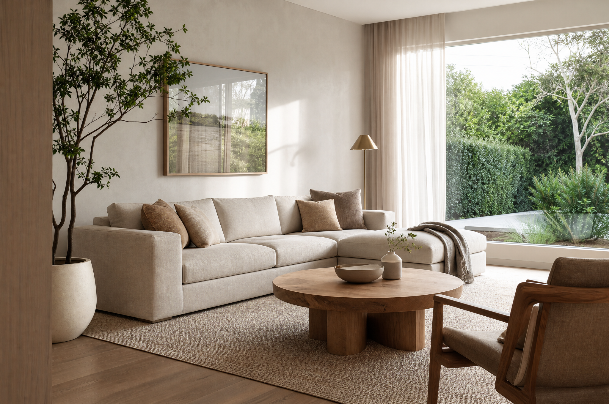 Spacious Oran Park family home living room with garden views by Tuesday Lane interior designers