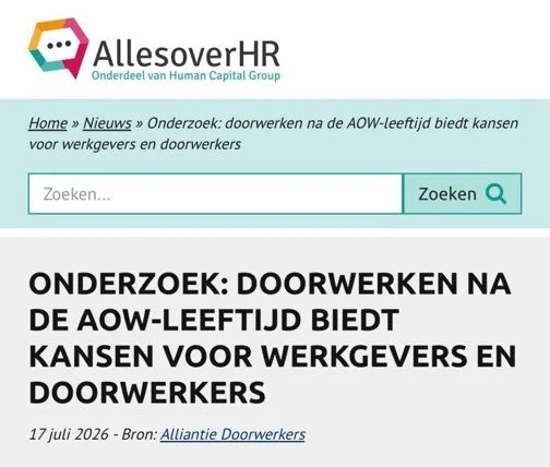Nieuwsbericht over het landelijke onderzoek van de Alliantie Doorwerkers: doorwerken na de AOW-leeftijd biedt kansen voor werkgevers en doorwerkers.