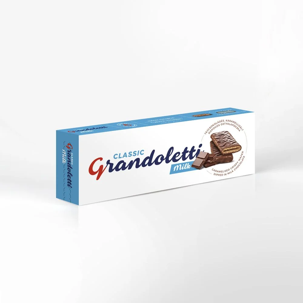 Grandoletti Classic Milk tejcsokoládés, karamellizált ropogós ostyalapocska 100g 16db