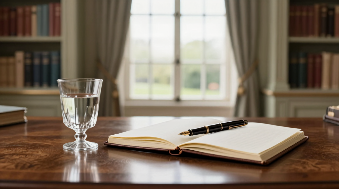 glass of water, pen and journal on a table representing some days can feel hard to get through when compared to others