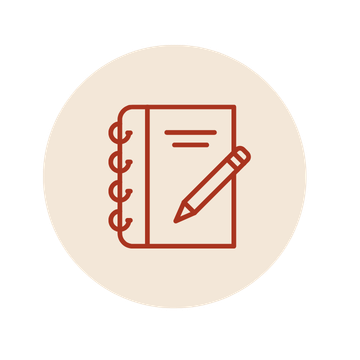 Open notebook and calendar line icon representing Healthy Aging Records for daily changes, appointments, products, rest, movement, refills, and personal notes.