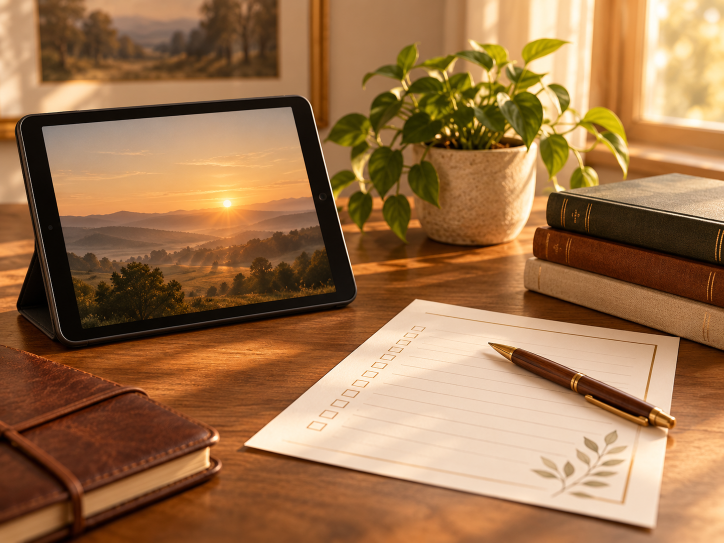 a believers study table of pen and writing paper