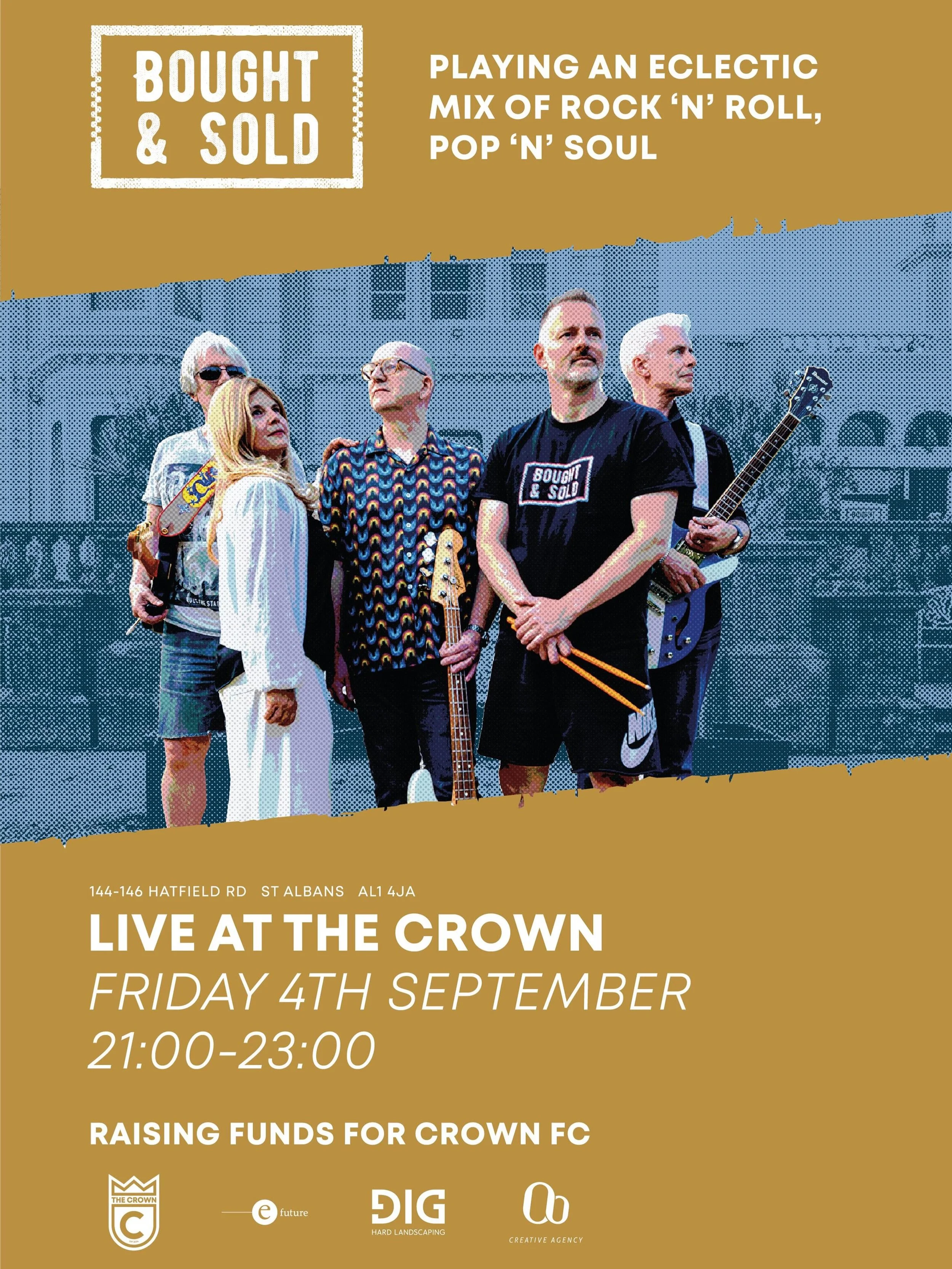 Get your dancing shoes on as #BoughtAndSold support @crownfcstalbans to raise funds for their community football team! 

A fun night full of games, careless &amp; live music, so get yourself down to the @crownstalbans 

🗓️ Fri 4th Sept
👑 The Crown
