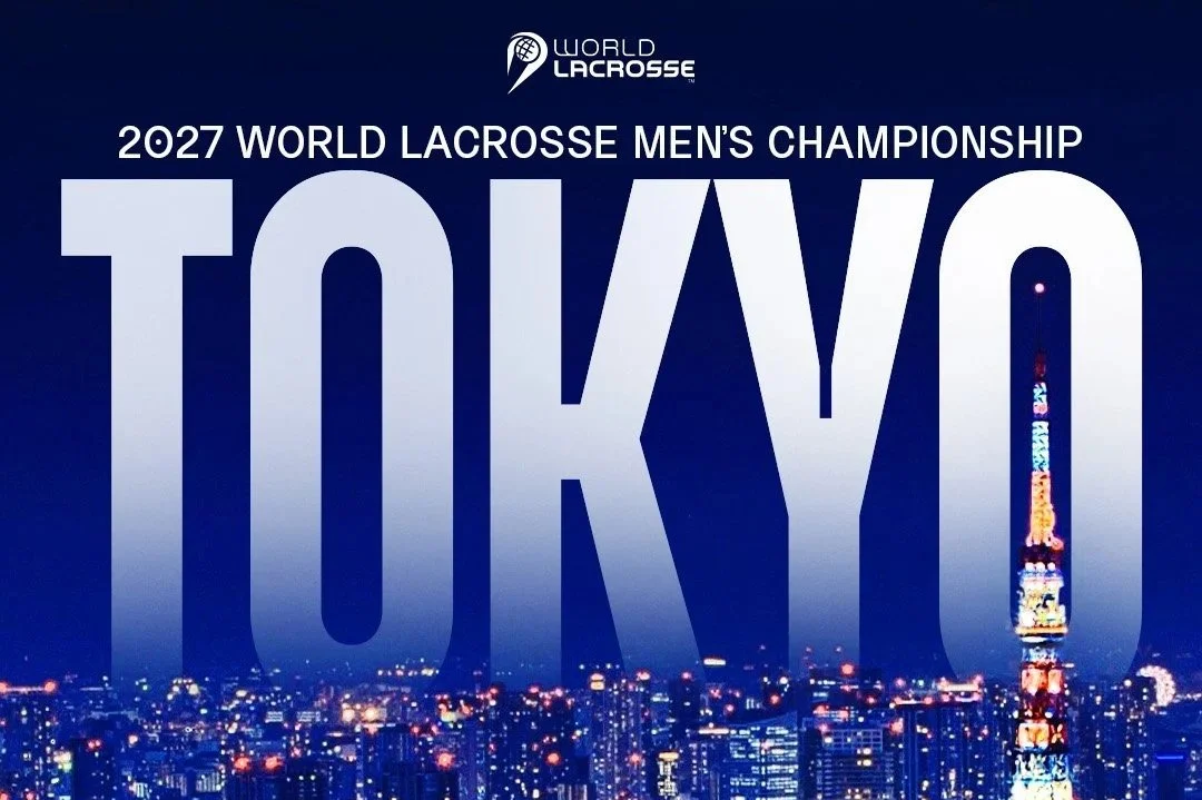 World Lacrosse graphic with word Tokyo on background image of the city
