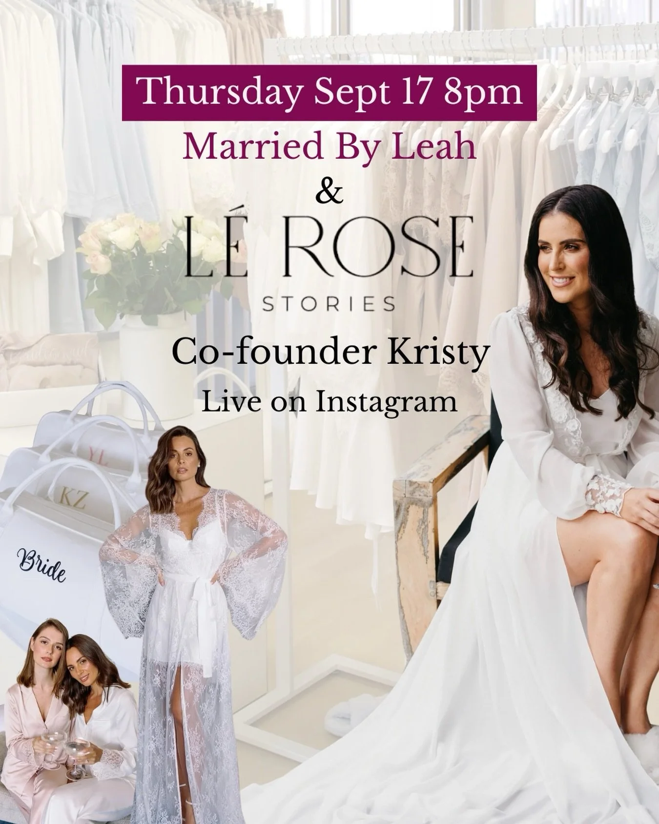 I&rsquo;ll be going Live on the gram with my friend Kristy, co-founder of @lerose_online on Thursday night 8pm. We&rsquo;ll be talking all things wedding planning! Make sure you join if you want to ask any questions.