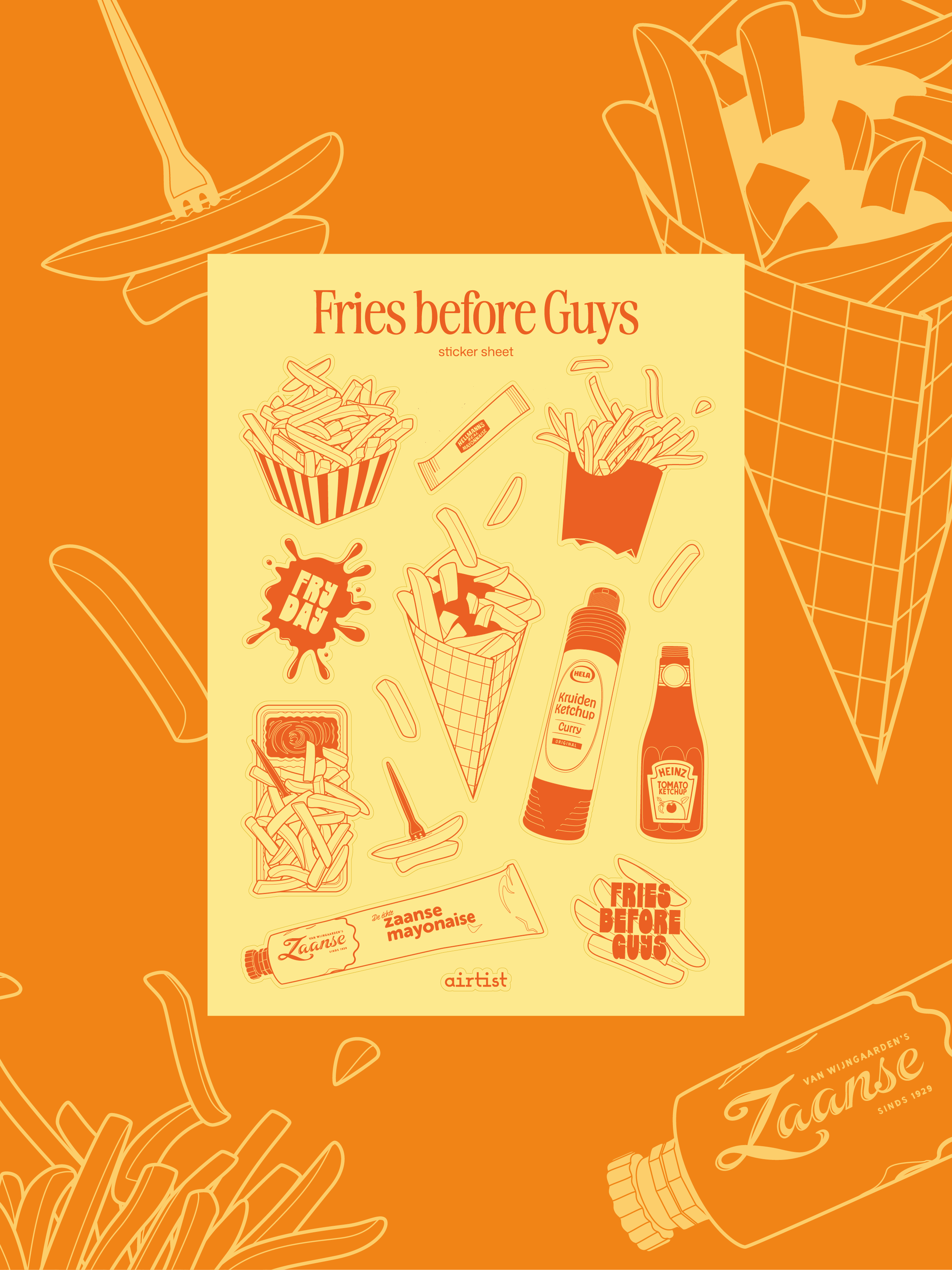 'Fries before Guys' sticker sheet