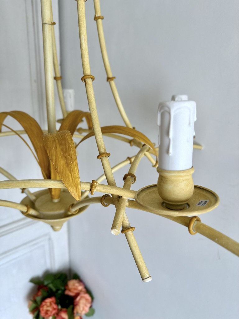 Vintage MM Lampadari Faux Bamboo Chandelier | Italian Hollywood Regency 5-Light Ceiling Light