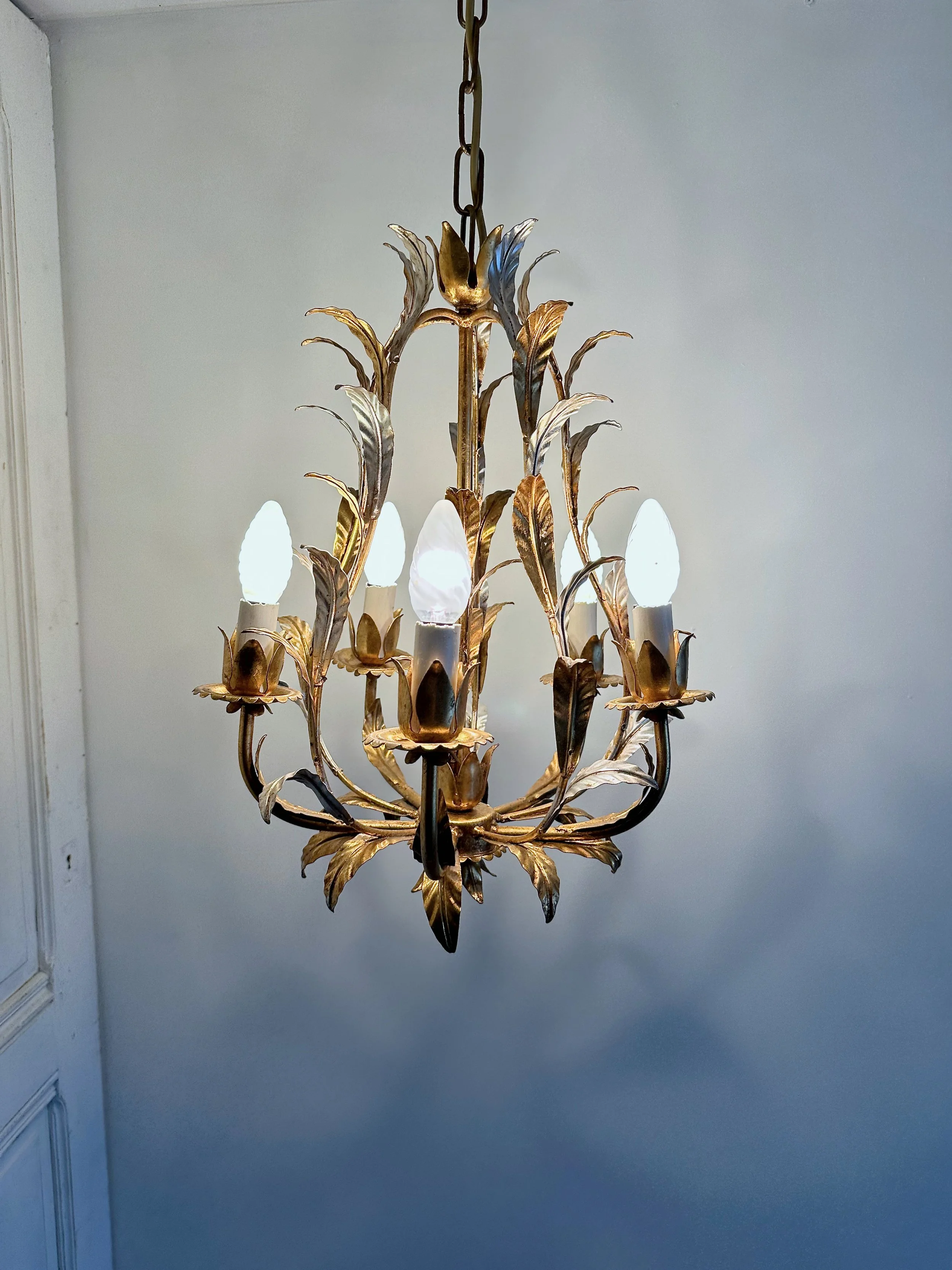 5 gilt + silver leaves Cage Chandelier (35).jpeg