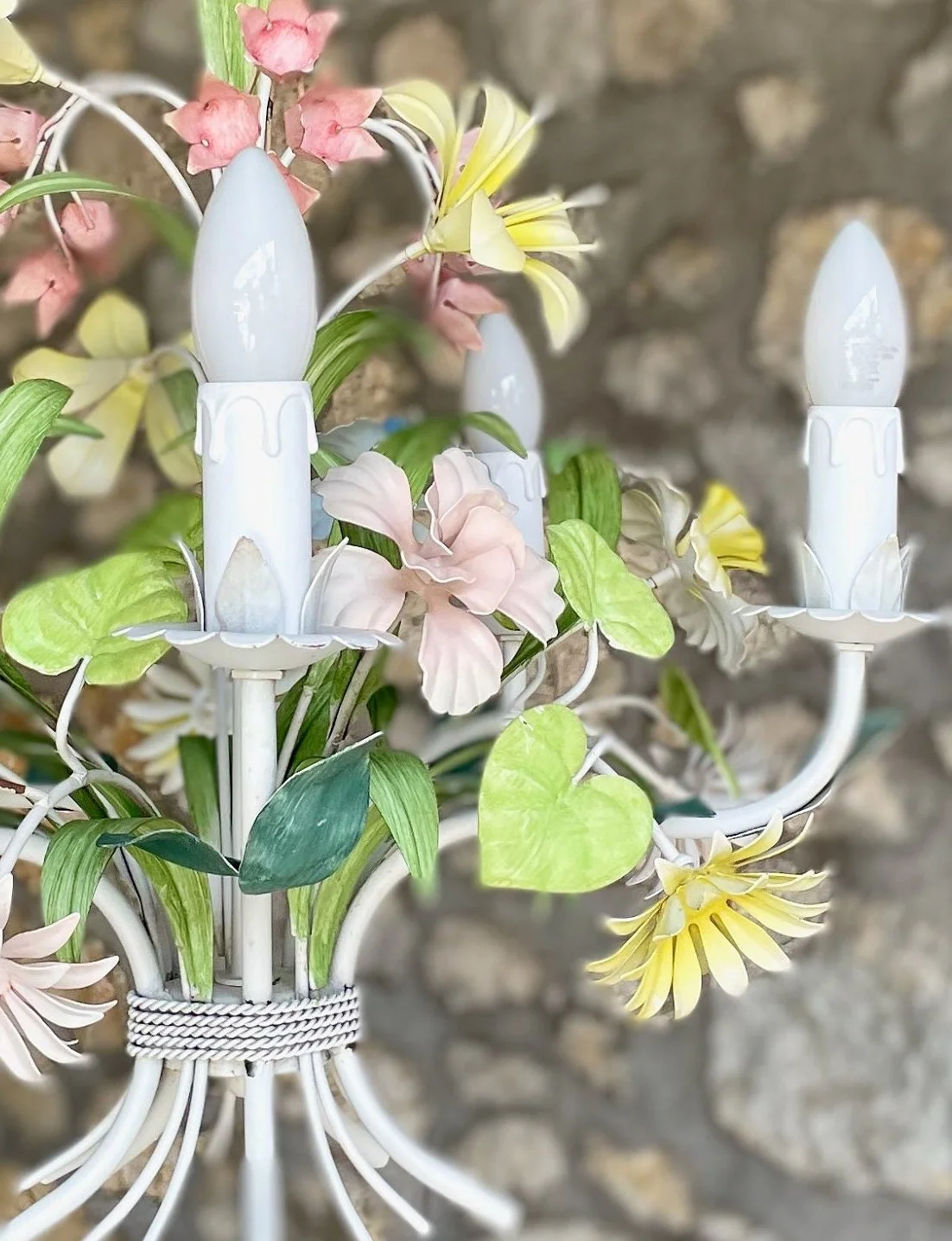 Florentine Toleware Floral Chandelier | Pendant Light | Mid-Century Lighting | Maison 108 Vintage |Floral lighting | Italian lights | Boho Vintage Farmhouse