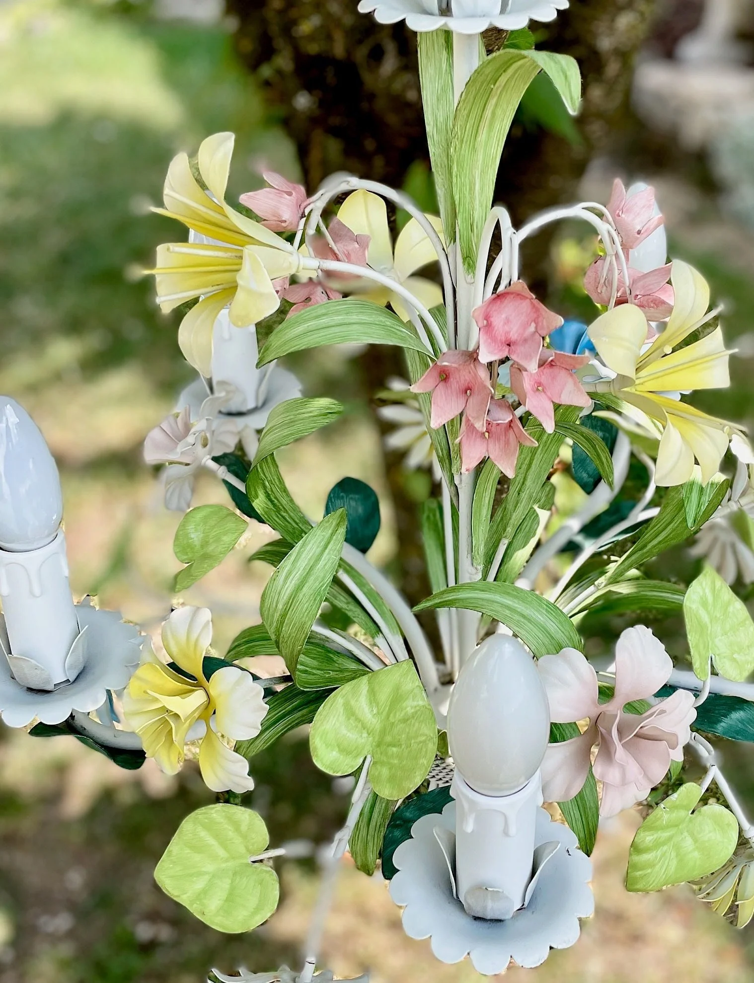 Florentine Toleware Floral Chandelier | Pendant Light | Mid-Century Lighting | Maison 108 Vintage |Floral lighting | Italian lights | Boho Vintage Farmhouse