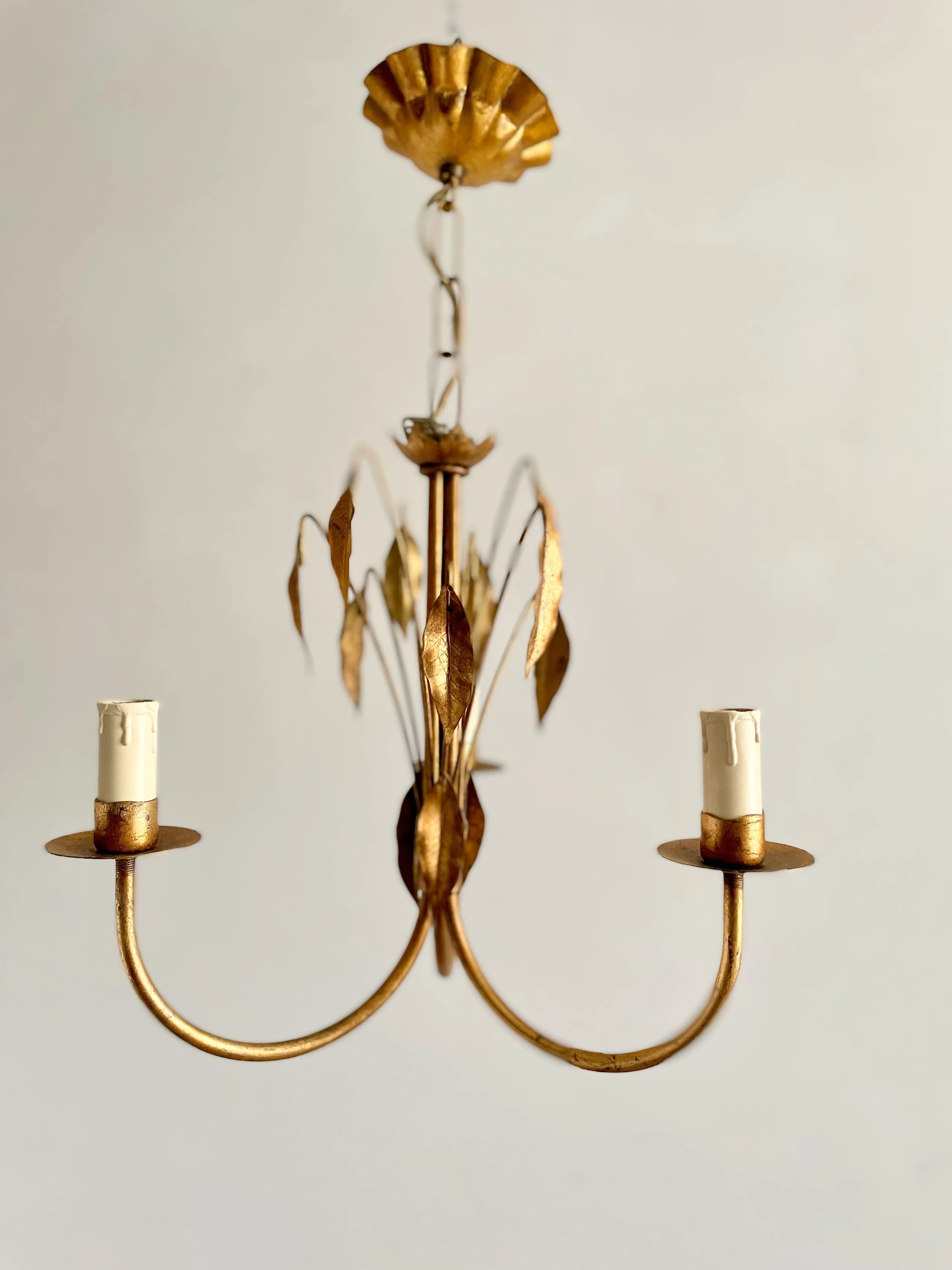 French Vintage gold chandelier, 3 branch light, light fixture, Vintage light, pendant light, old lighting