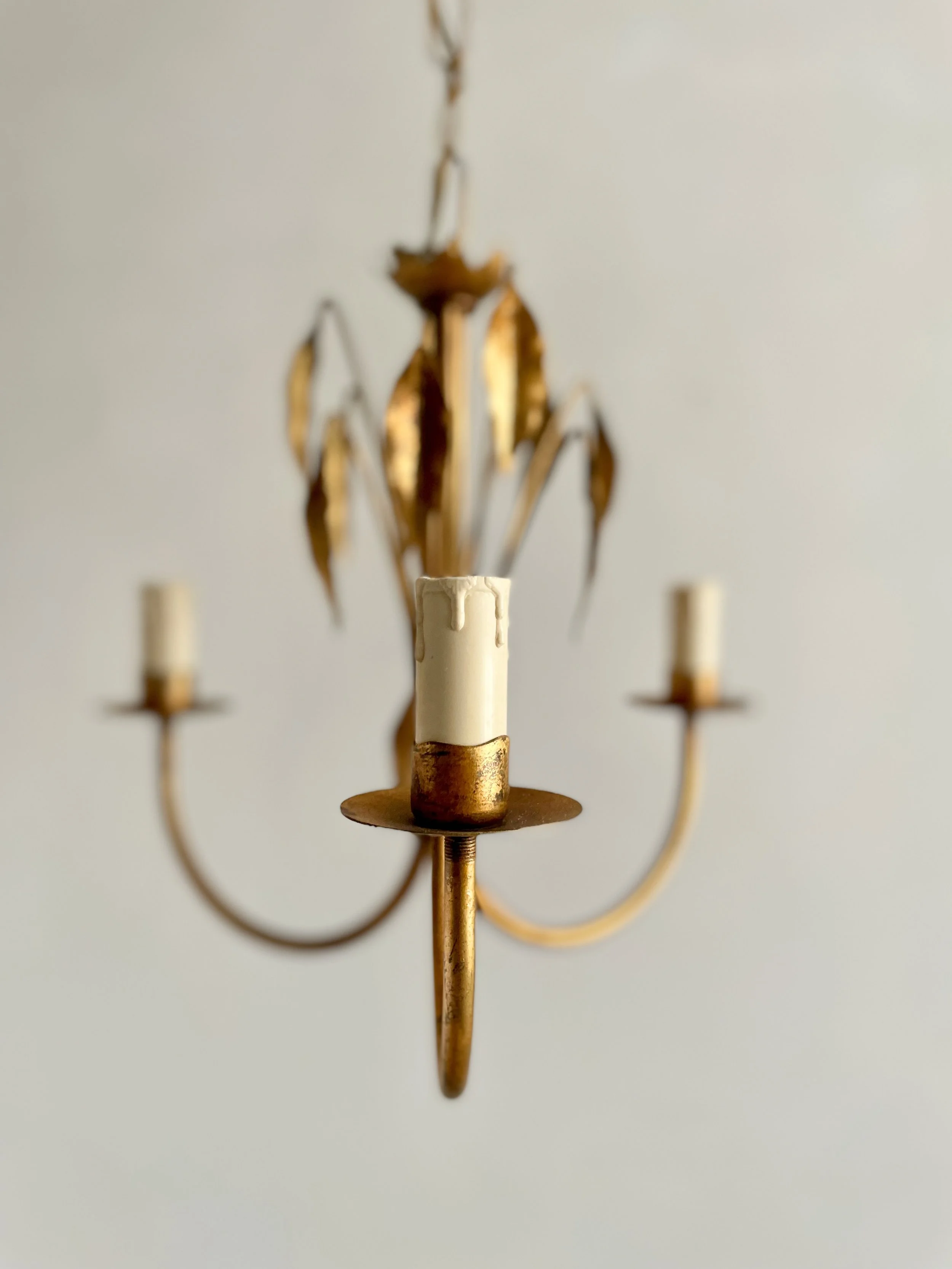 French Vintage gold chandelier, 3 branch light, light fixture, Vintage light, old pendant lighting