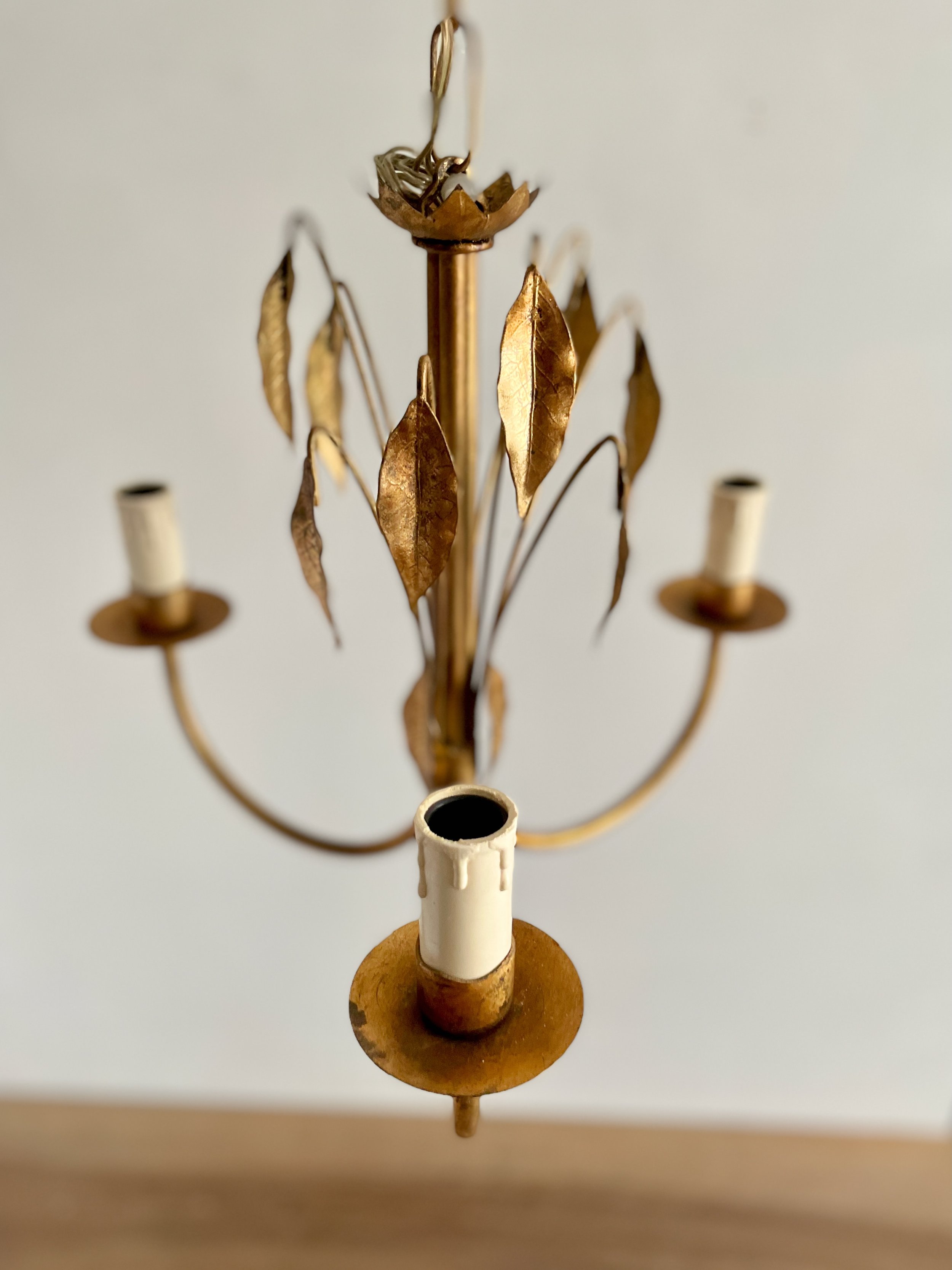 French Vintage Florentine gilt chandelier, Vintage light fixture, pendant light, old lighting