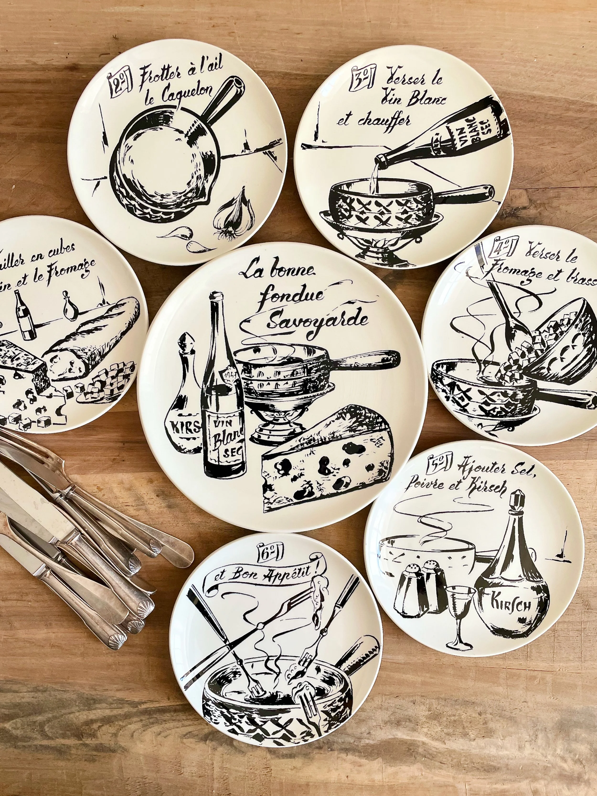 Gien France Fondue Plates, Set of 7
