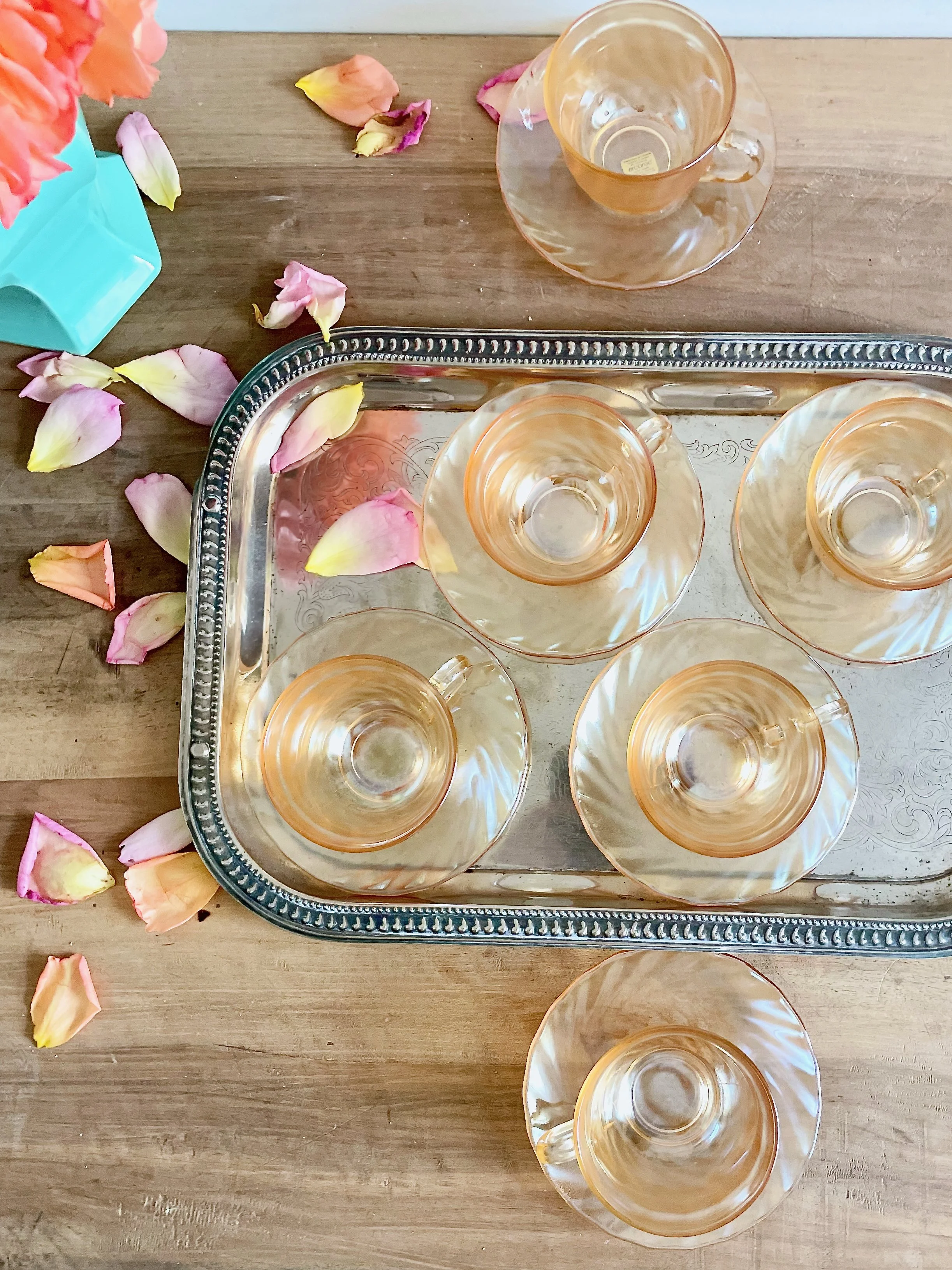 Arcoroc Amber Pearlescent Tea Cups & Saucers