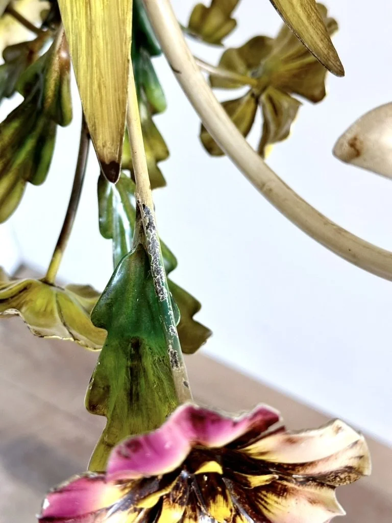Vintage French floral bouquet light with patina