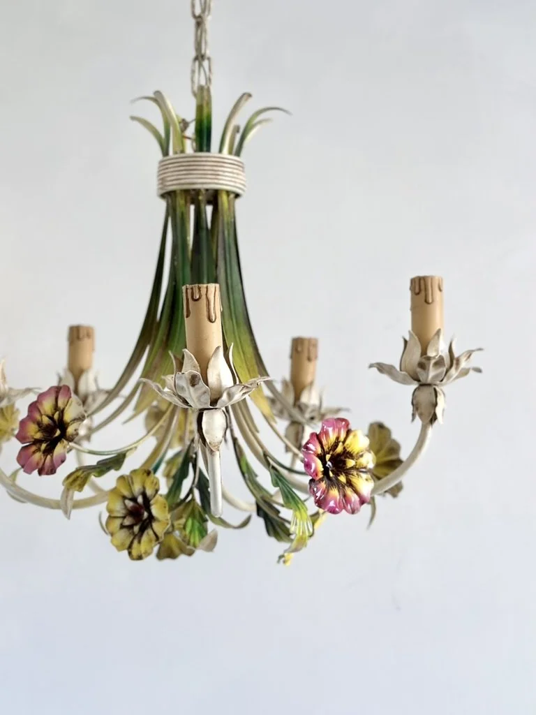 Vintage French Tole Inverted Bouquet Floral Chandelier, Circa 1935–1950