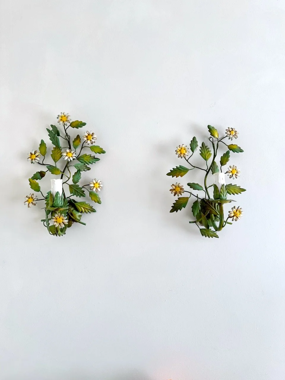 Pair of Vintage French Floral Tole Wall Sconces, Circa 1960s