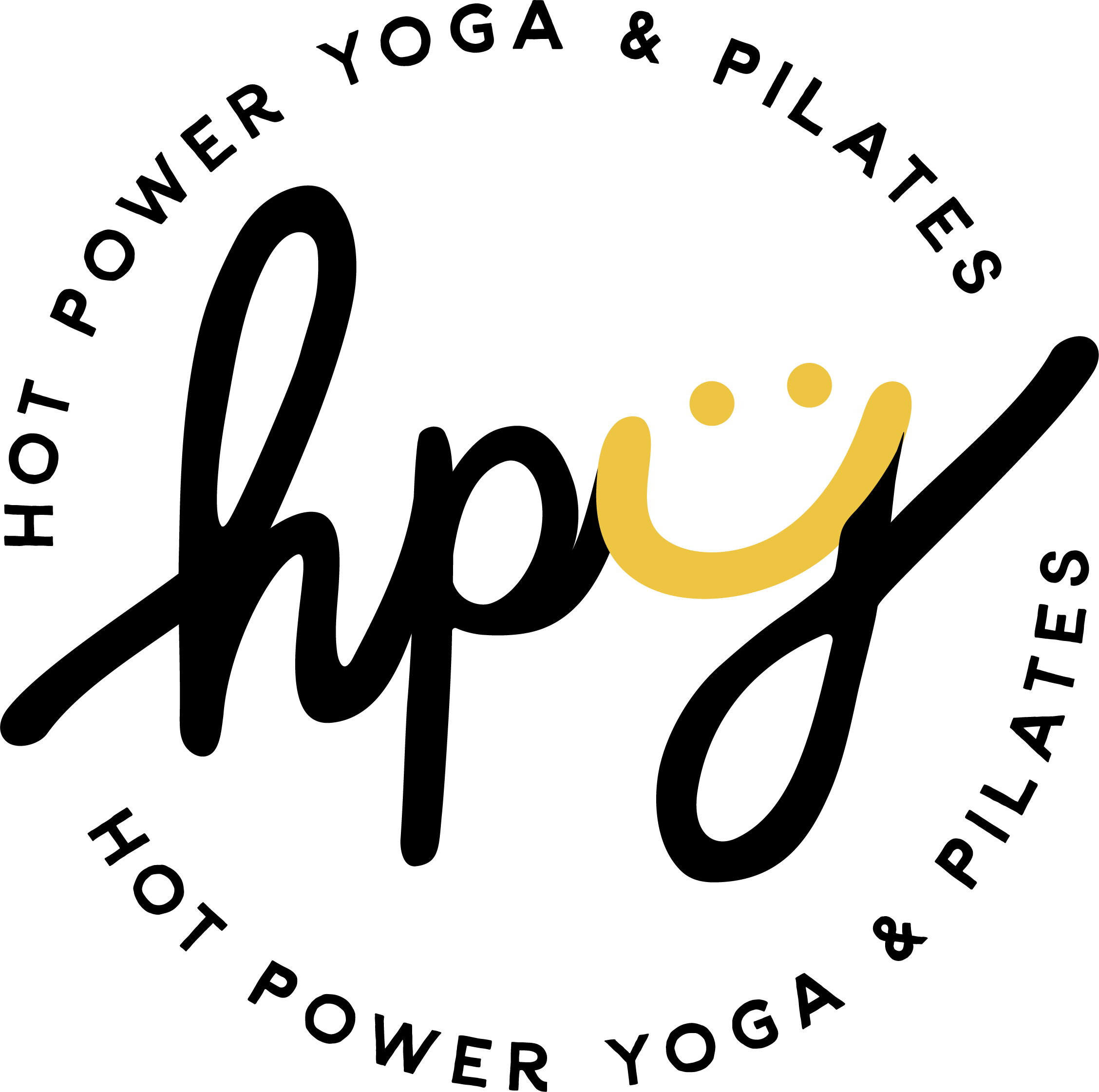 Graphic of a black smiling face with a yellow curved smile and three yellow dots above it, on a white background.