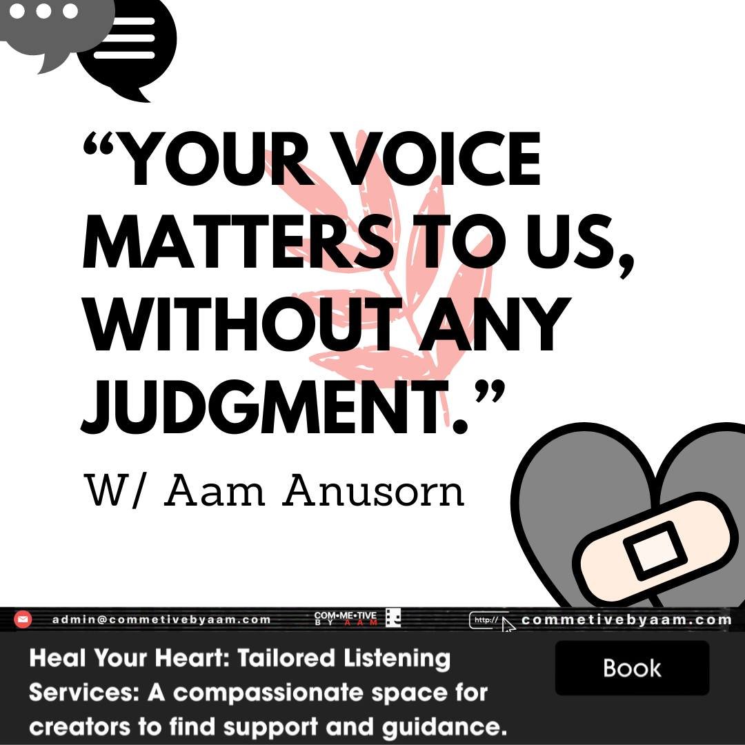 &quot;Heal Your Heart,&quot; a groundbreaking listening service tailored just for creators like you! This is your chance to be truly heard and supported in a judgment-free zone. Dive into our empathetic and personalized sessions, and unleash the powe