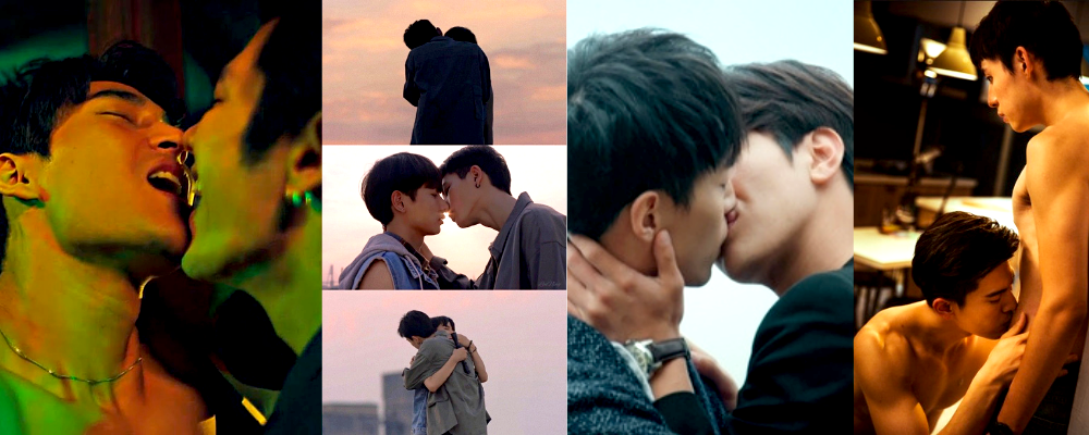 A collage of romantic and intimate moments between couples, including kissing, hugging, and close interactions in various settings.