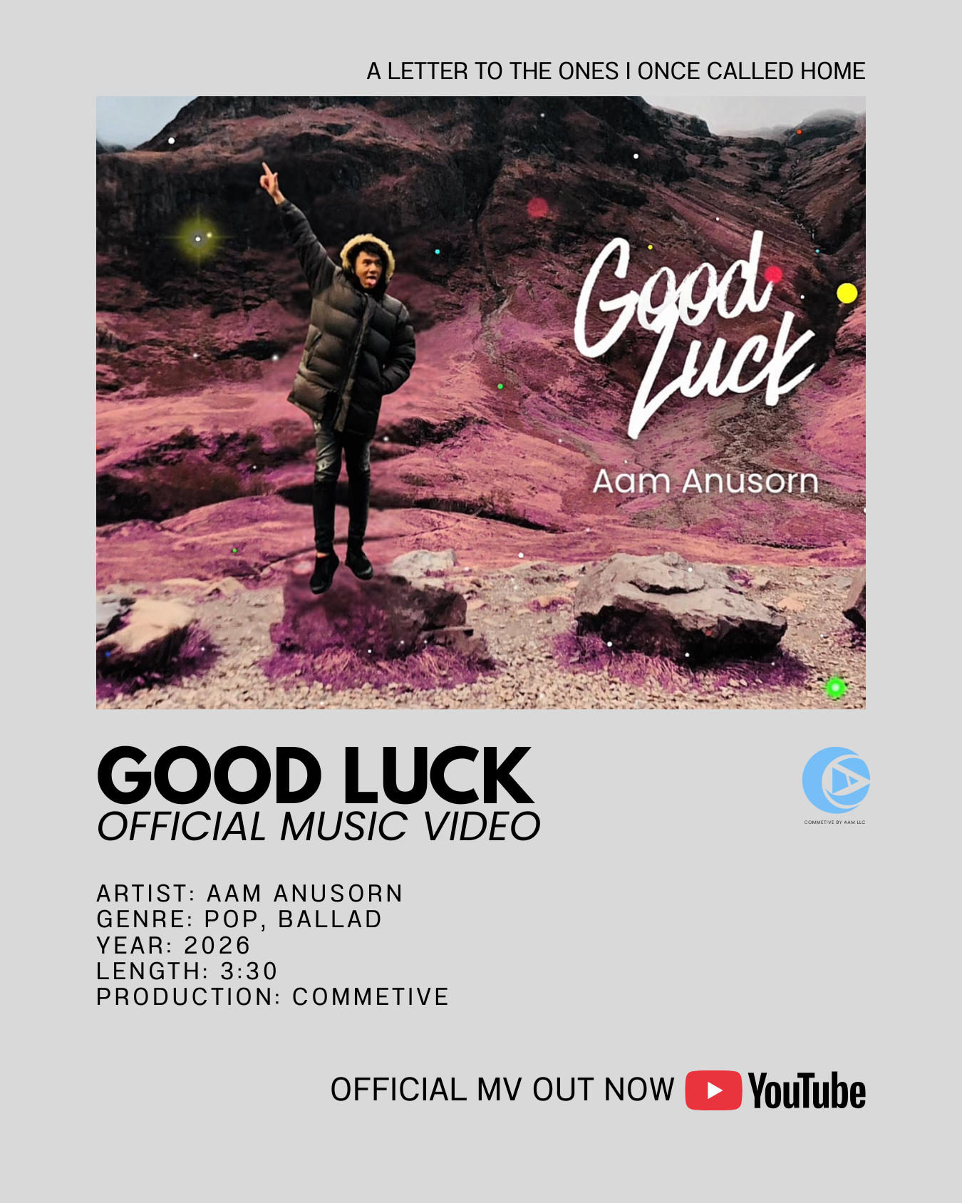 Watch “Good Luck,” the official music video by Aam Anusorn. This heartfelt new single delivers a powerful message of love, farewell, and encouragement. Stream now and experience the emotional visuals behind one of Aam’s most personal releases.