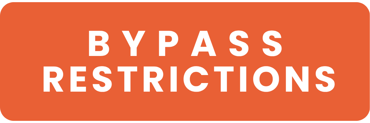 Orange traffic sign with white text that says "BYPASS RESTRICTIONS".