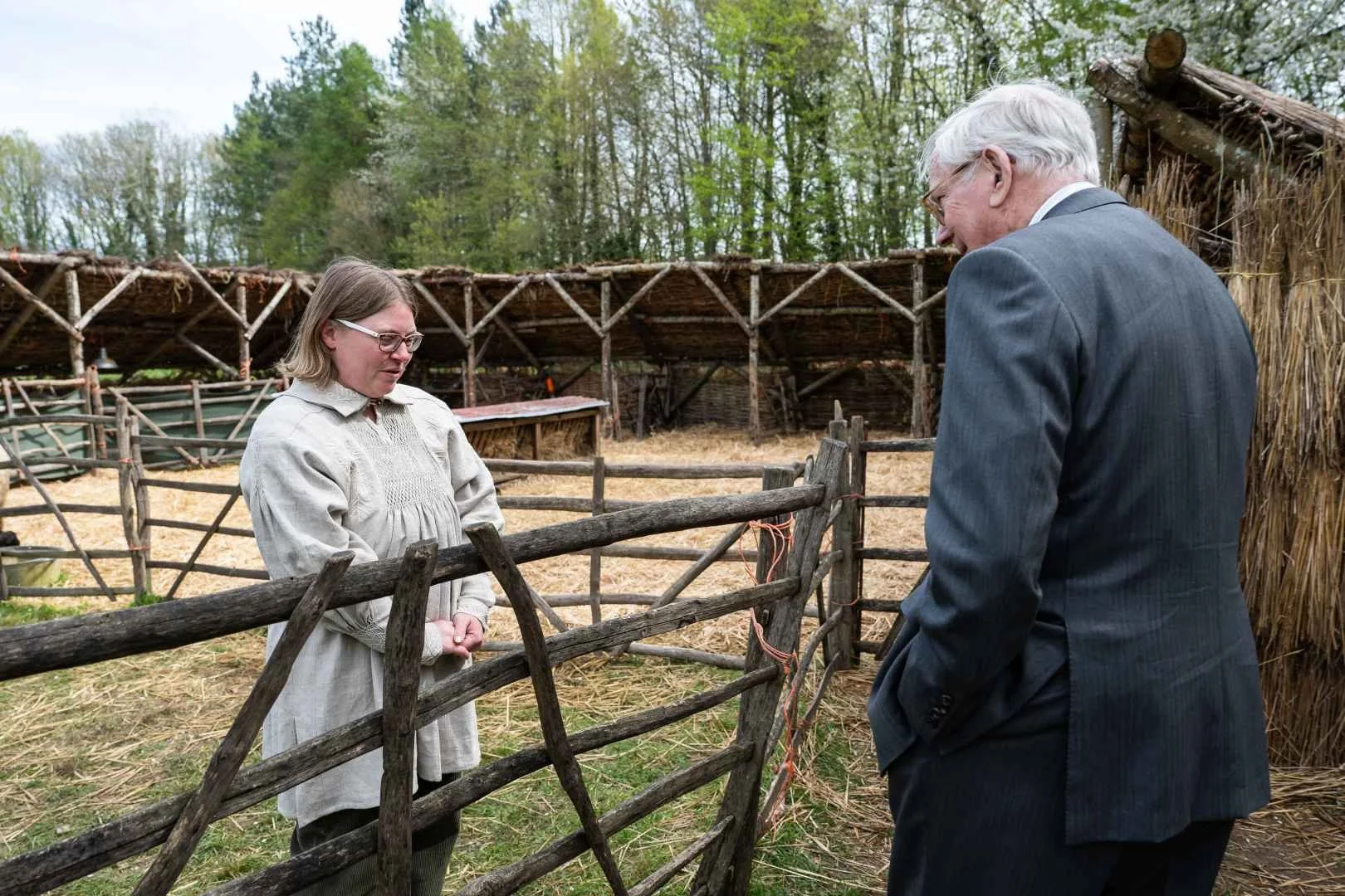 HRH The Duke of Gloucester meeting Farm Manager Rachael Maytum at the lambing fold at Chiltern Open Air Museum