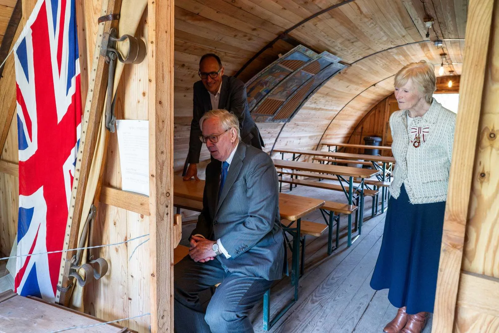 HRH The Duke of Gloucester visiting a WW1 Nissen hut at Chiltern Open Air Museum with The Countess Howe, His Majesty’s Lord-Lieutenant of Buckinghamshire and Martin Curtis Chief Executive of Chiltern Open Air Museum