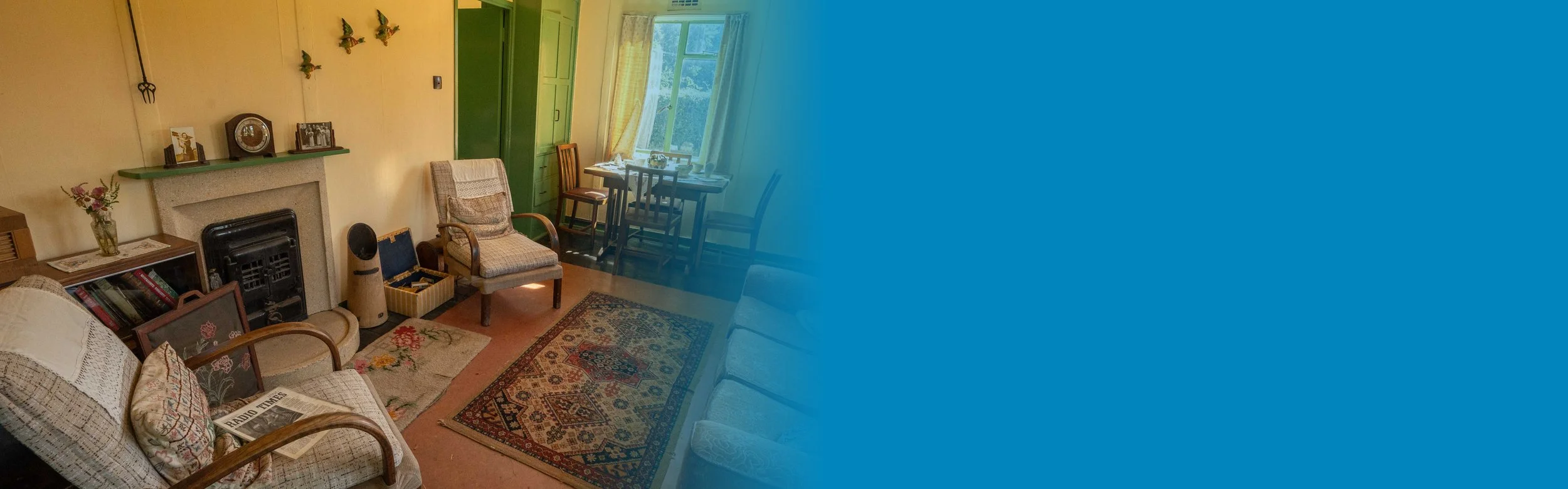 The living room of a 1940s prefab home