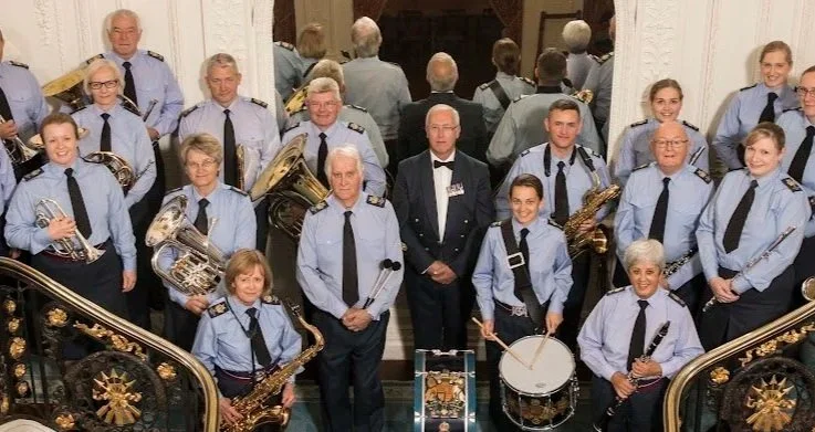 Military band stood on staircase