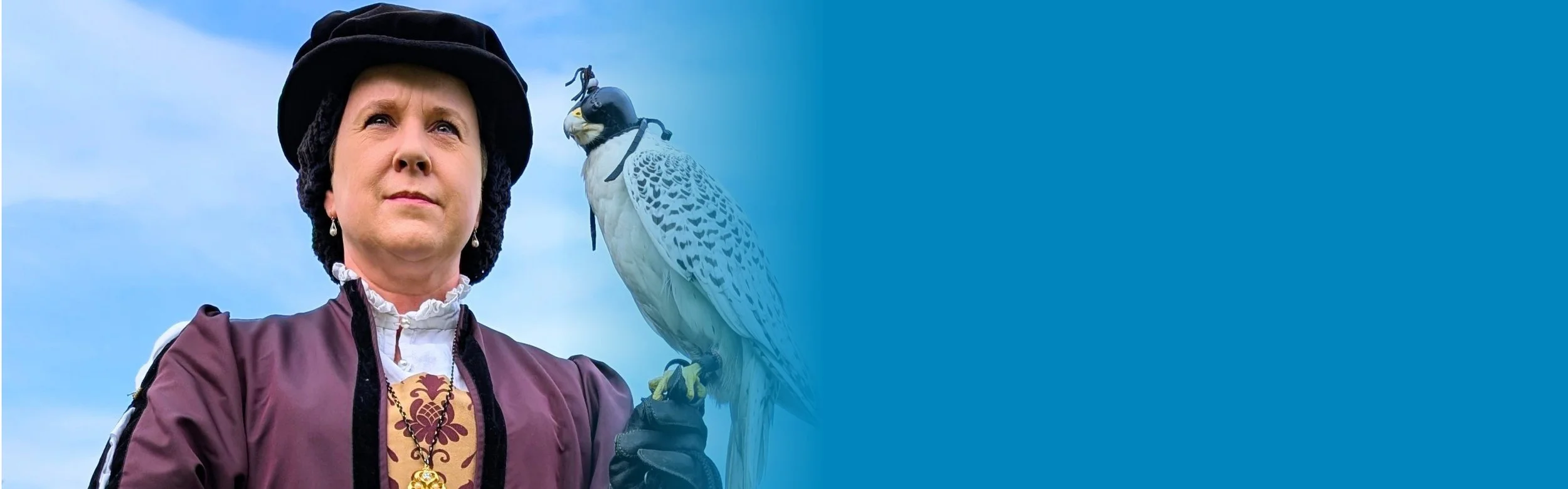 A Lady Dressed in Tudor Costume holding a Falcon