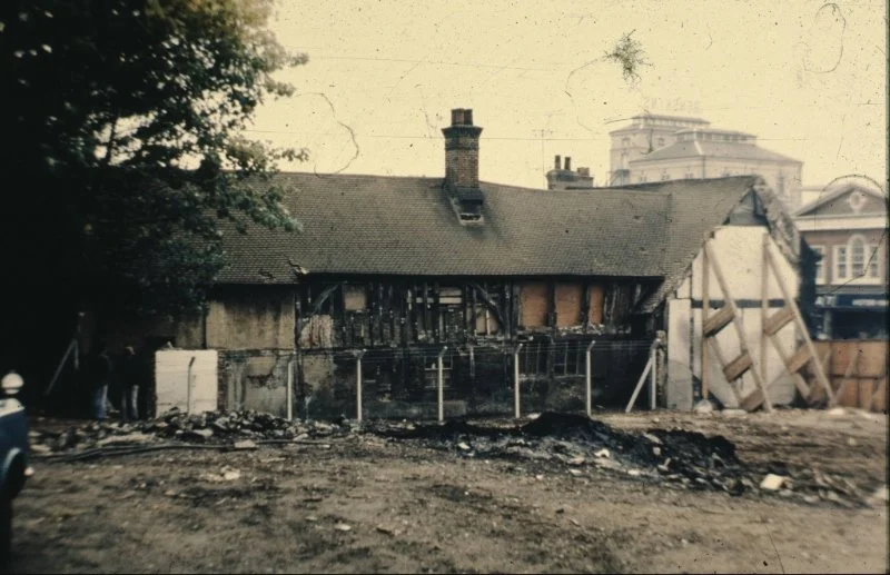 Exposed timbers of medieval building