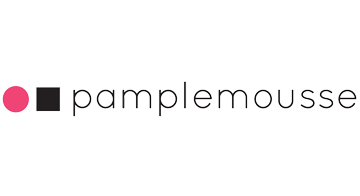 Logo mit pinkem Kreis, schwarzem Quadrat und dem Text 'pamplemousse'