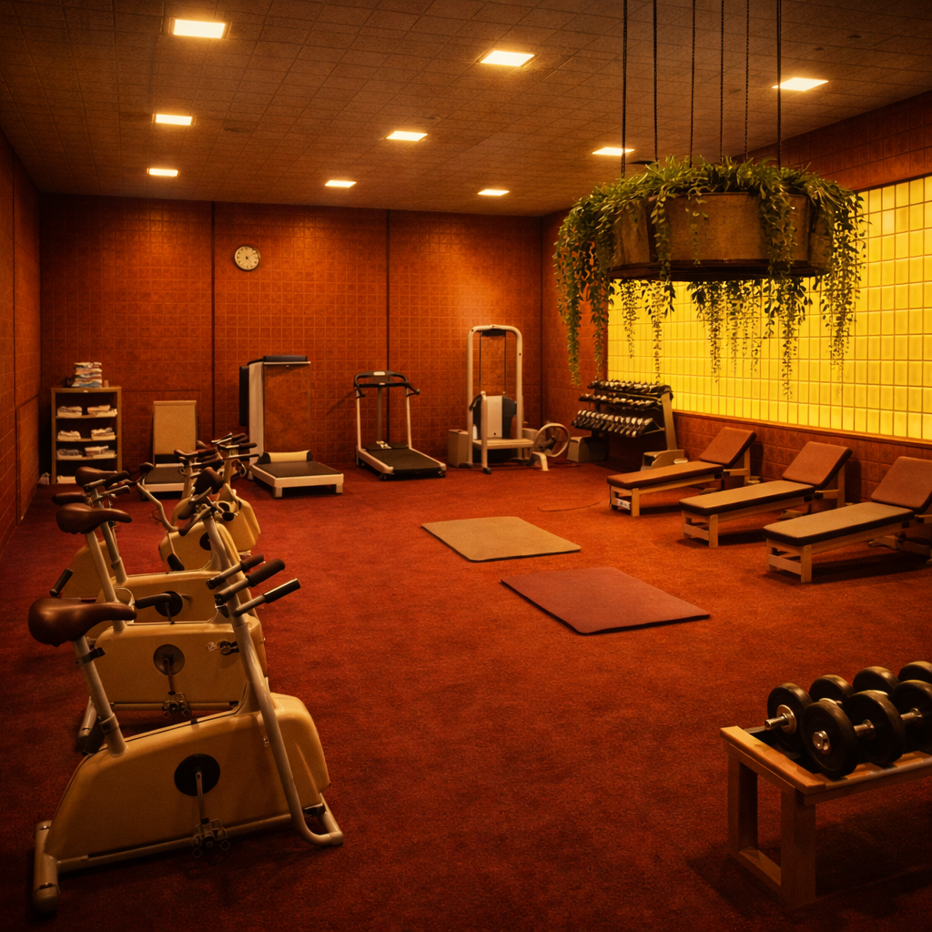 liminal dreamcore mallworld 70s gym aorth