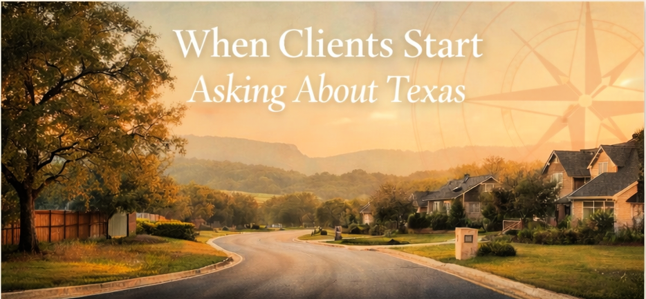 Quiet Texas Hill Country landscape with soft morning light and muted earth tones, evoking a thoughtful transition for buyers considering relocation.