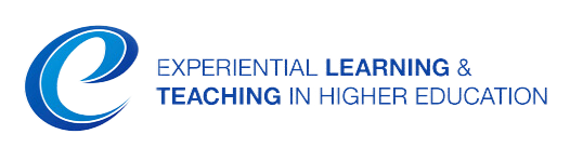 Experiential Learning and Teaching in higher education logo with blue letters and transparent background
