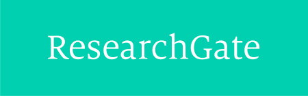 Research gate logo with white lettering and a sea foam green background