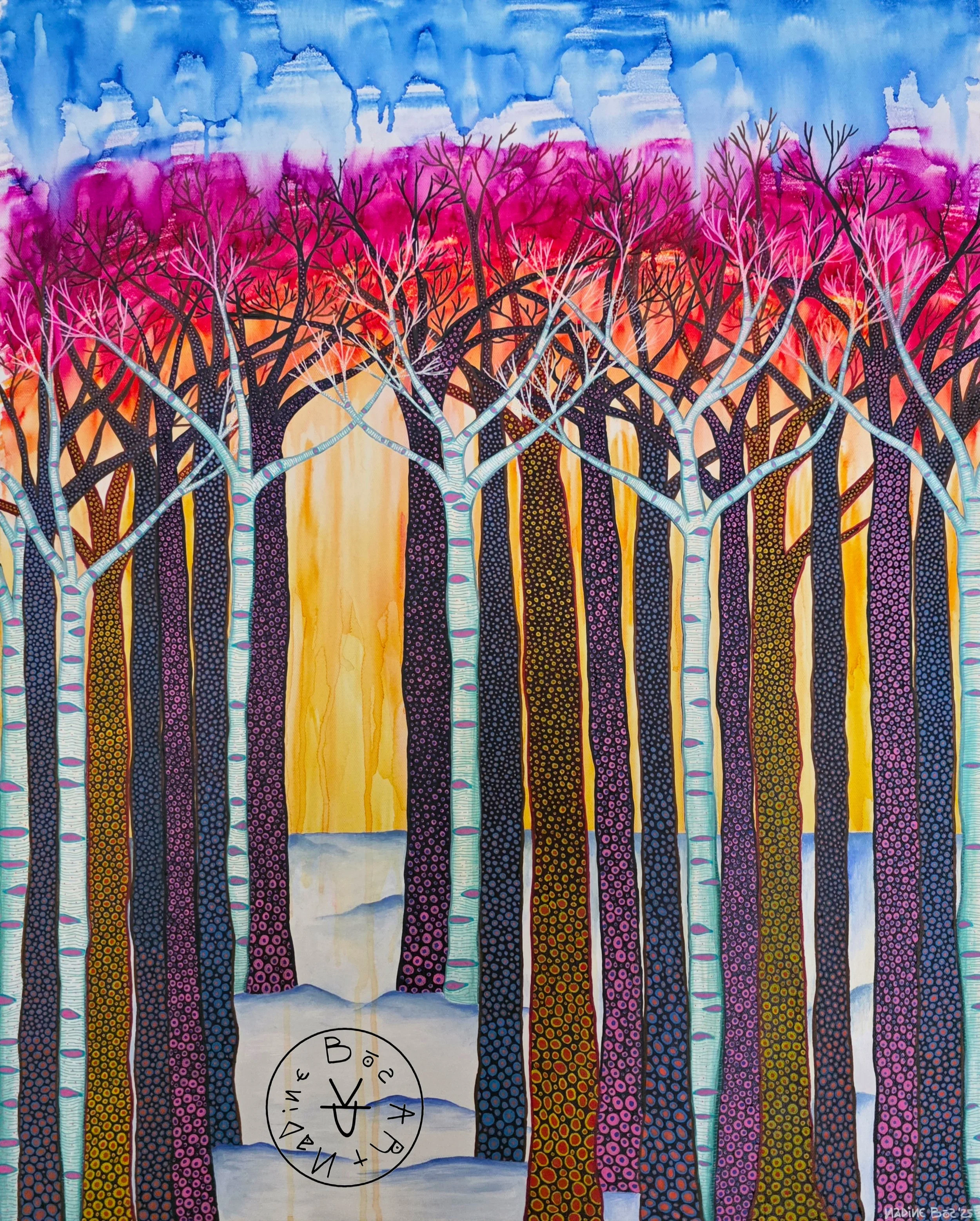 Birches, Acrylic and Alcohol Ink on Canvas