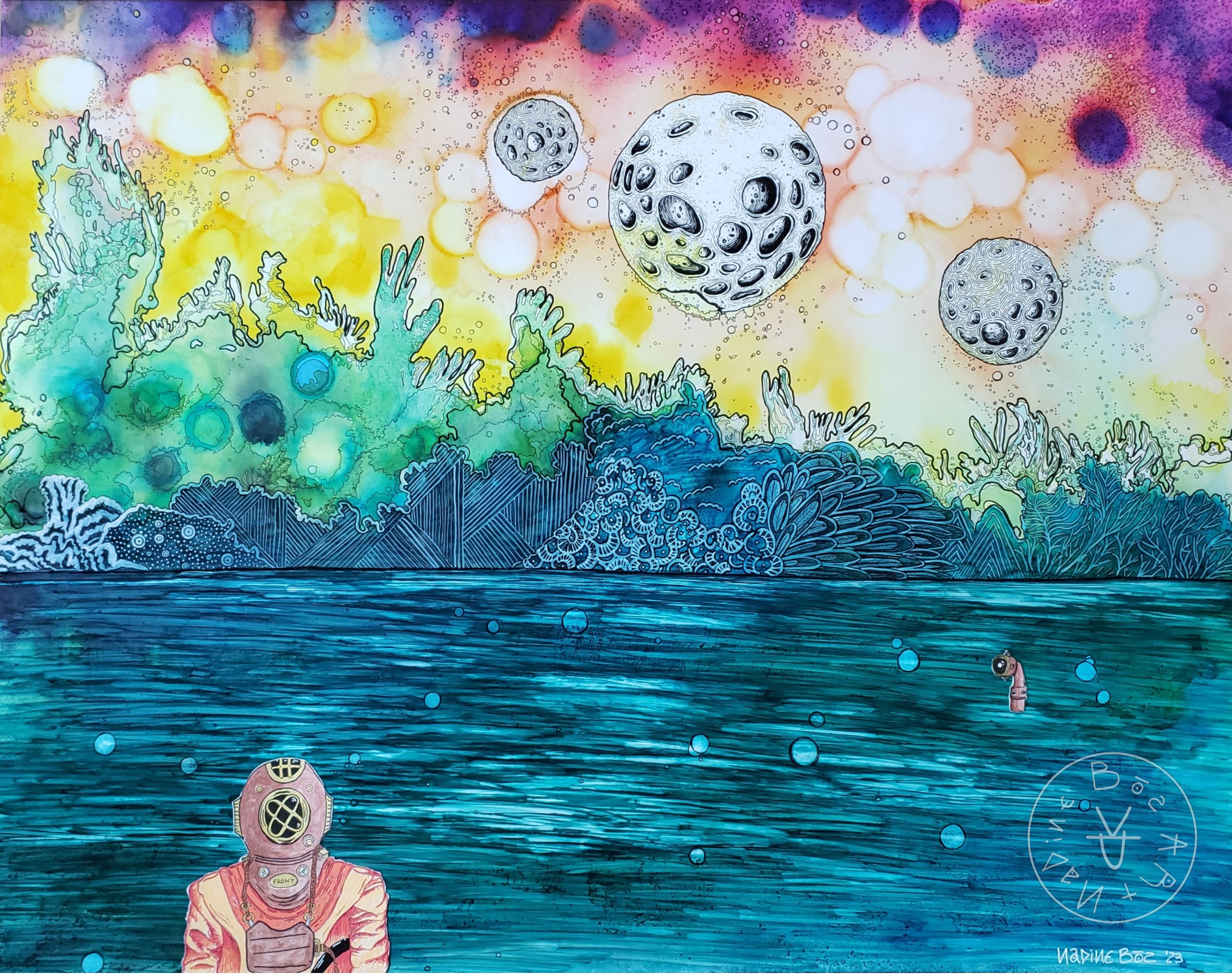 Other Worlds, Alcohol Ink and Mixed Media on Paper