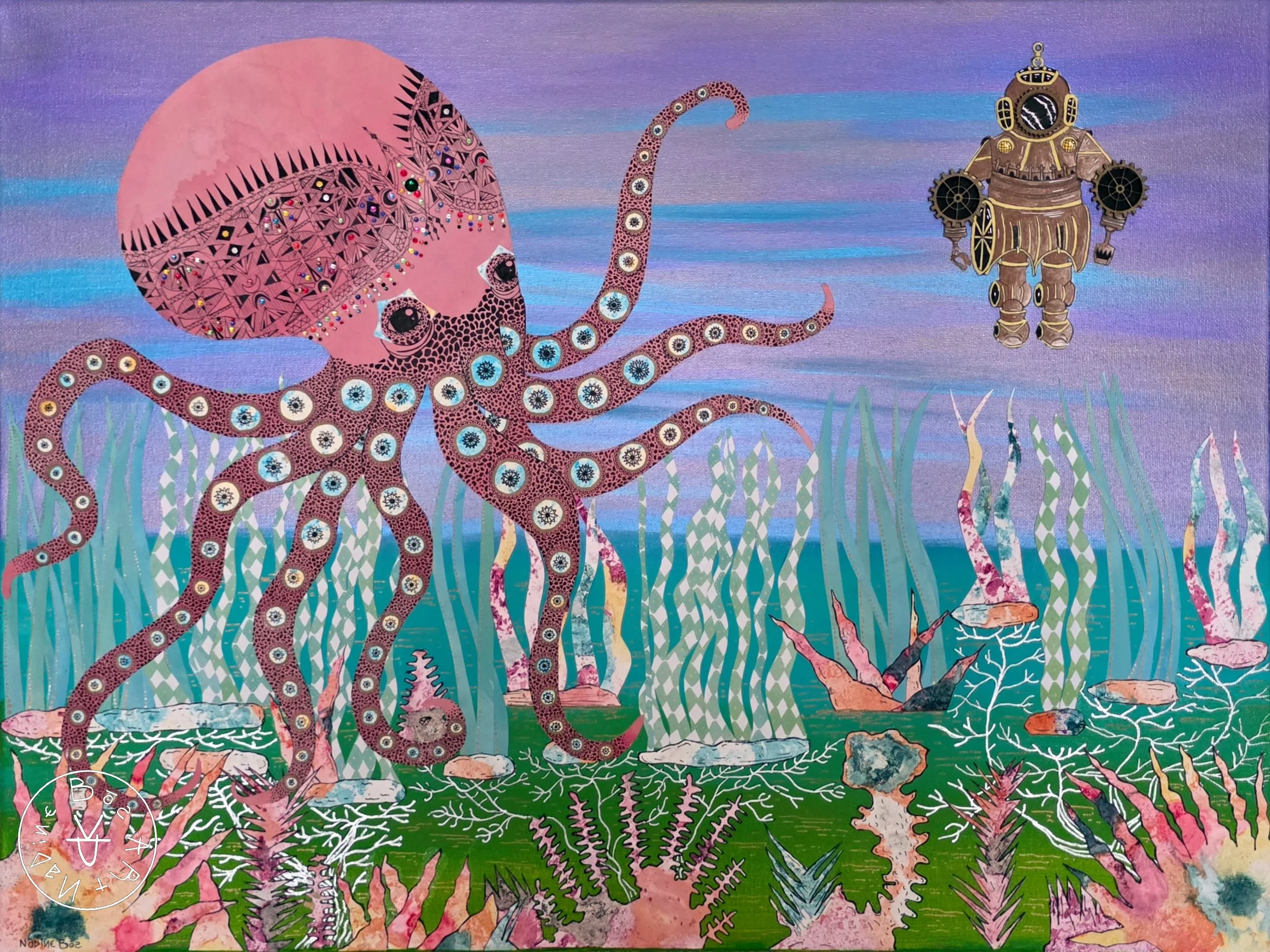 Octopus Oasis, Mixed Media on Canvas