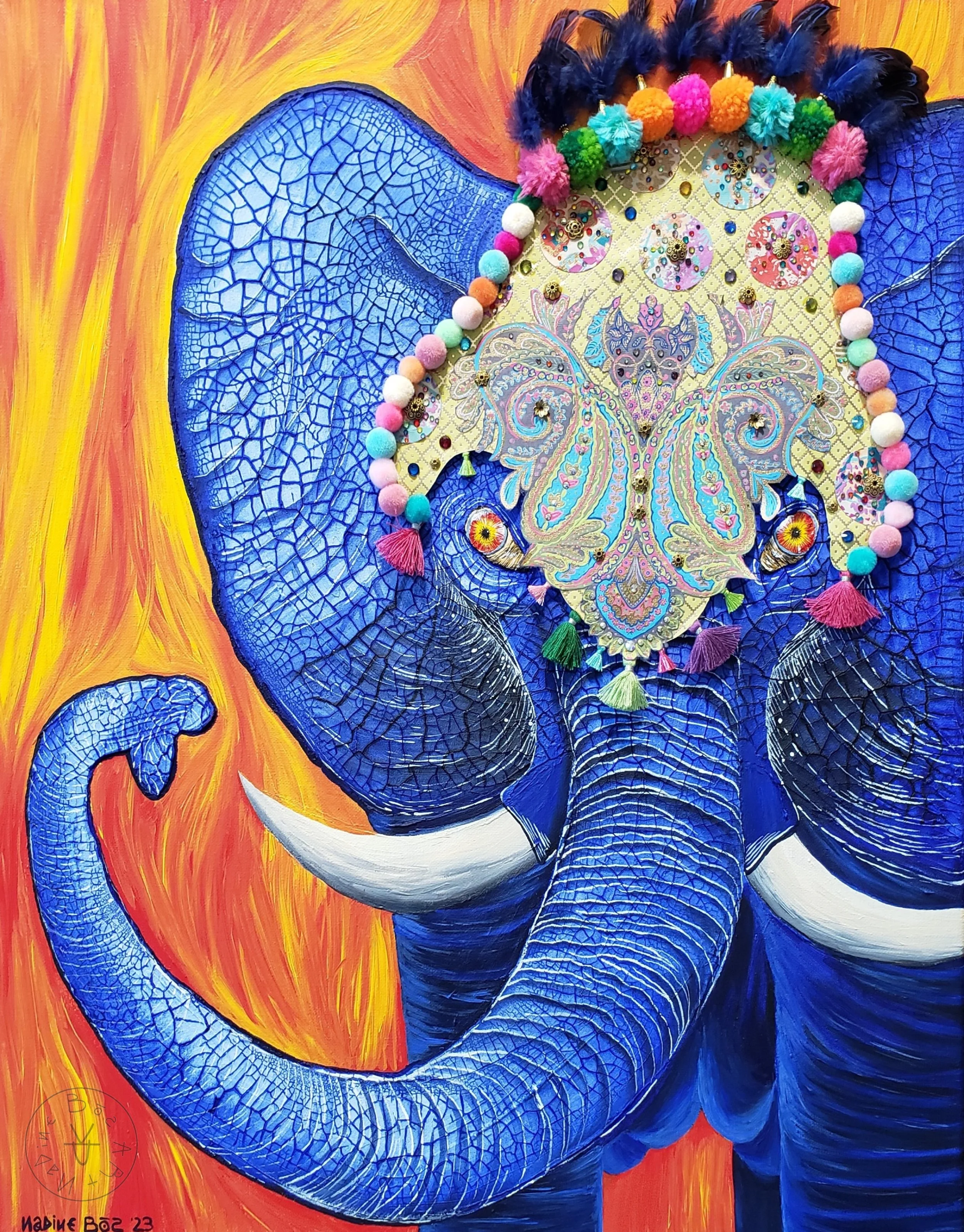 Blue Elephant, Mixed Media on Canvas