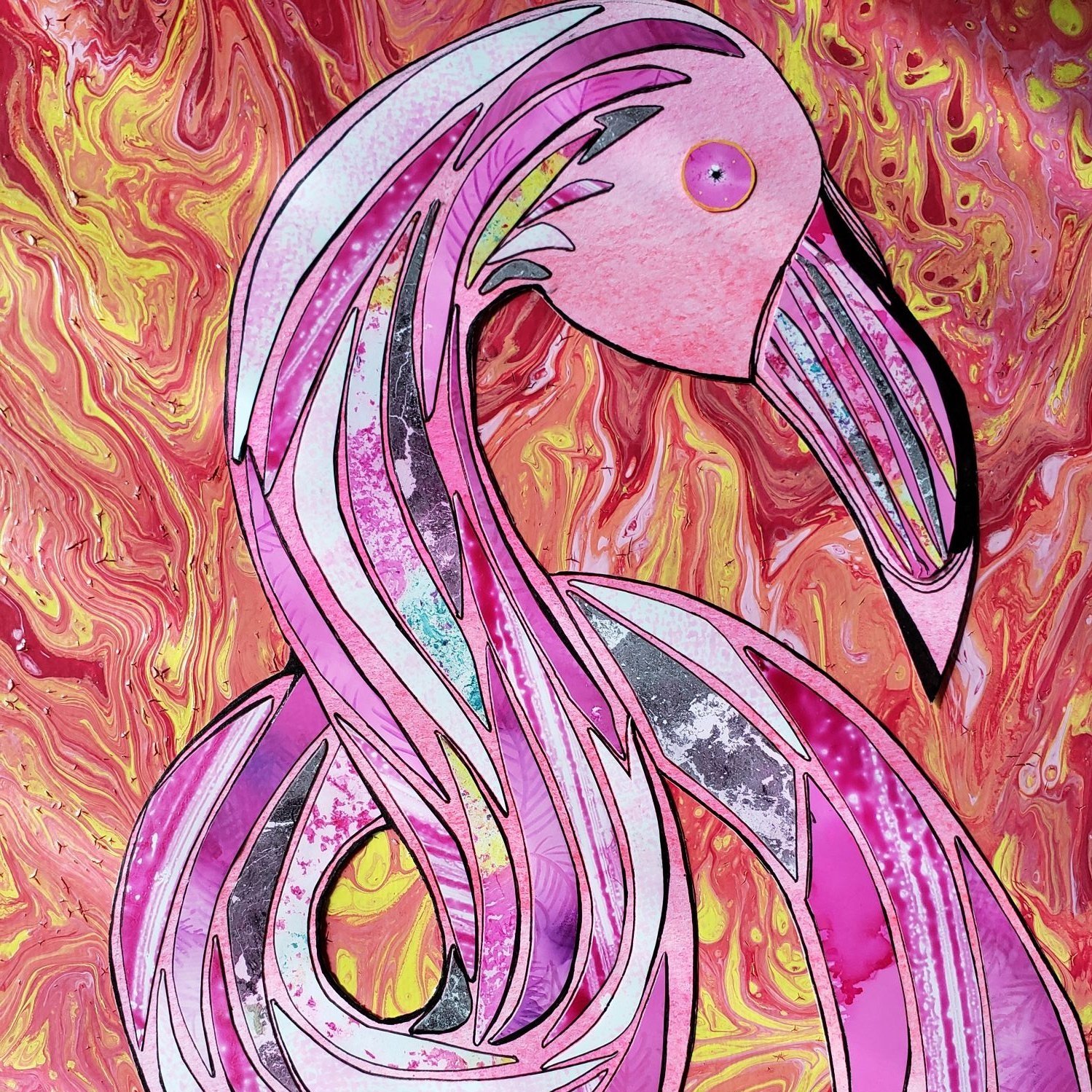 Pink flamingo collage art