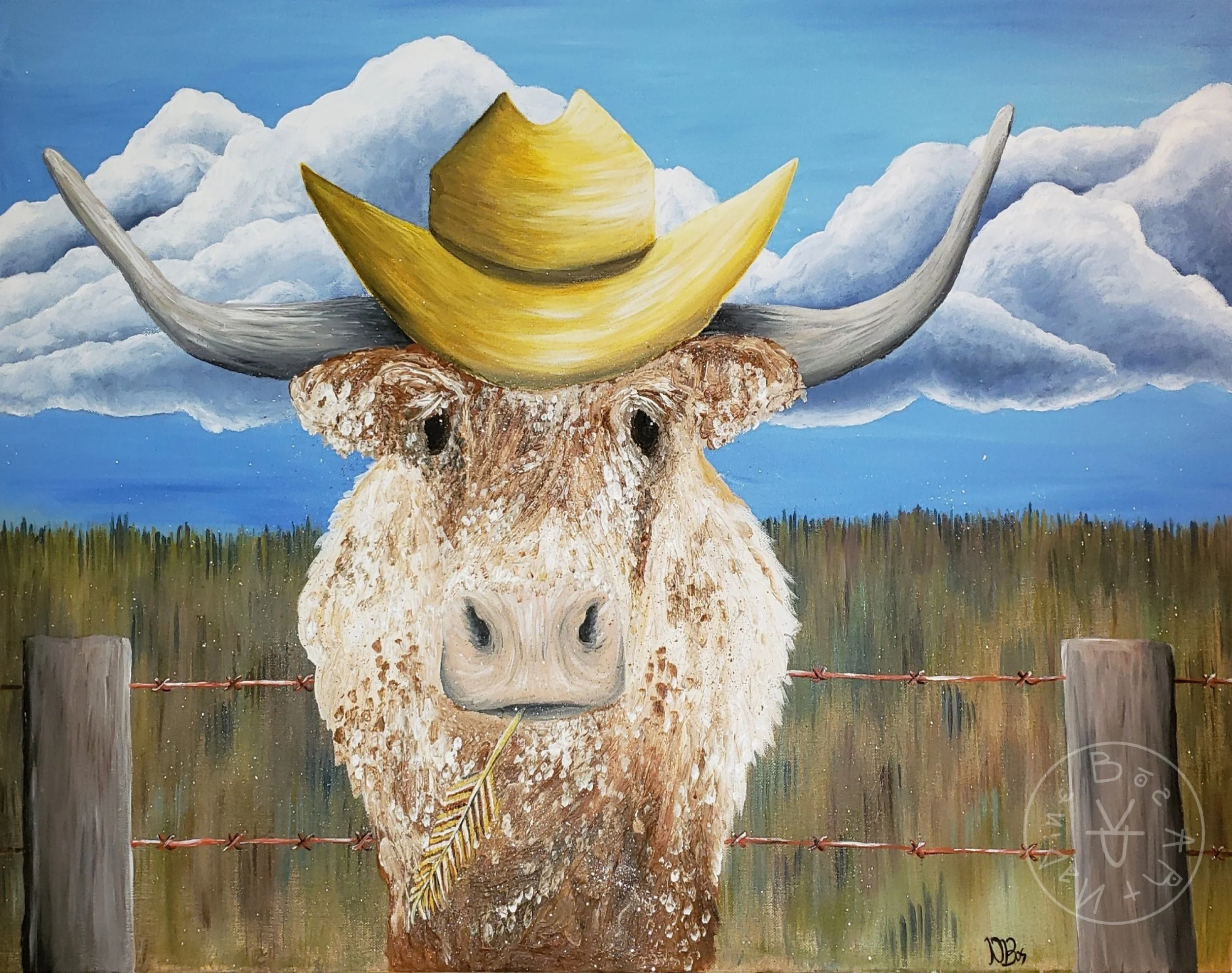 Texas Longhorn Cowboy, Acrylic on Canvas