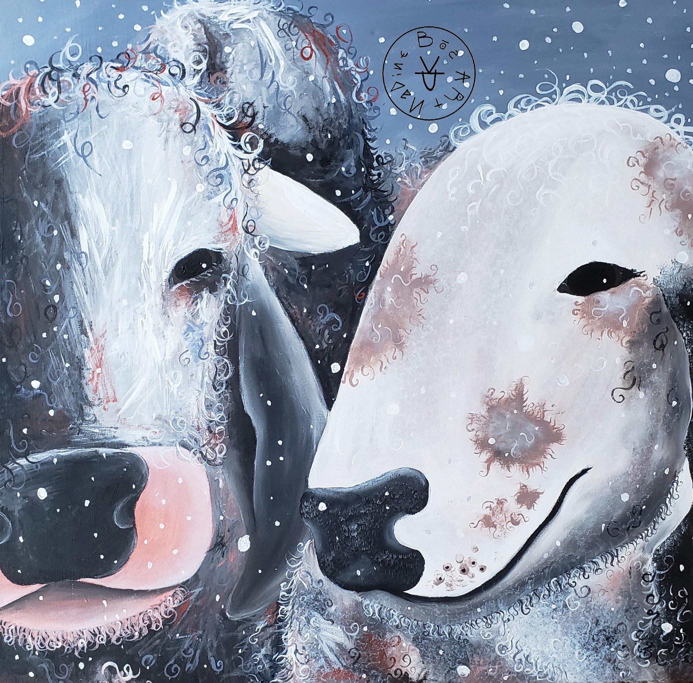 Baileys in the Snow, Acrylic on Canvas