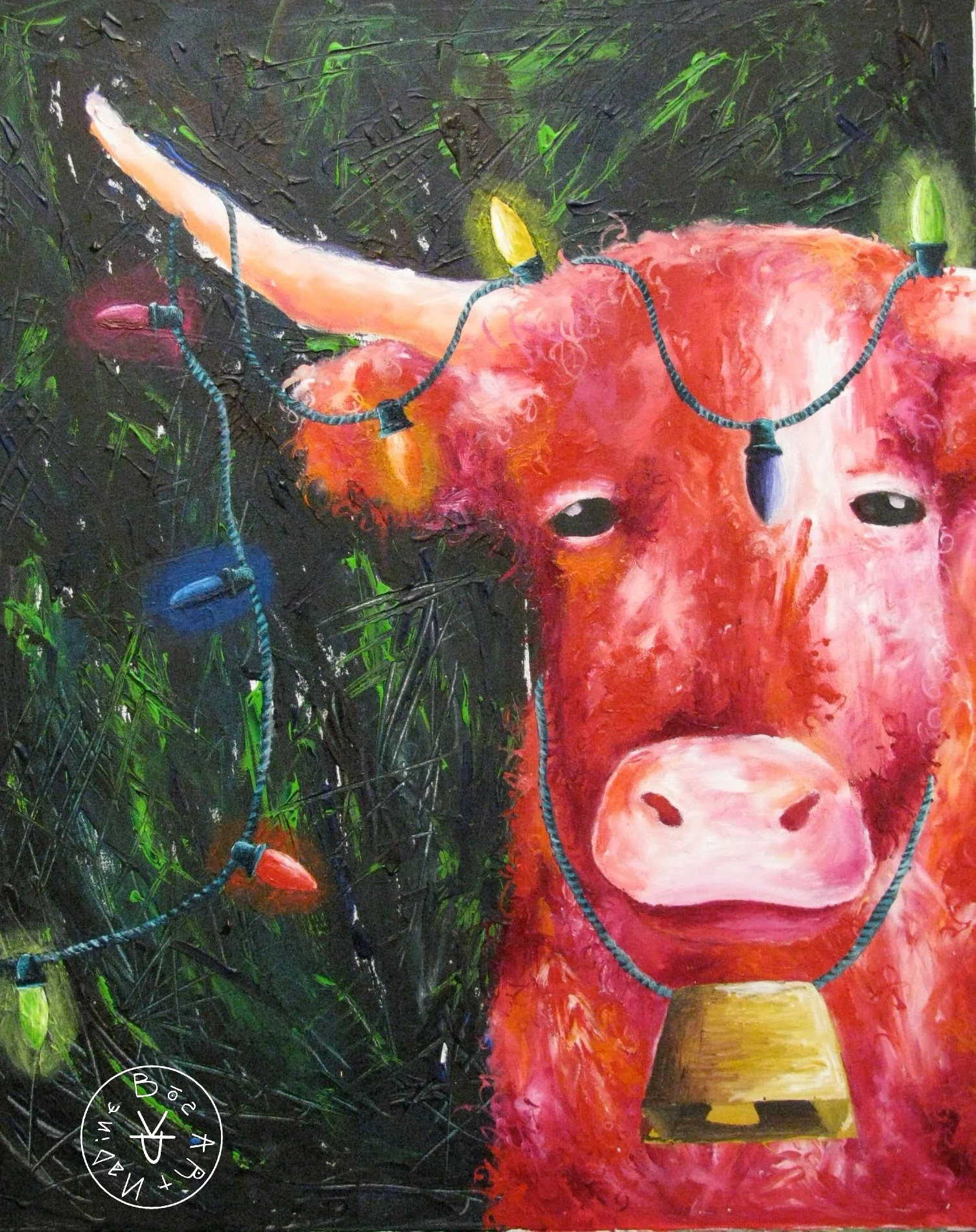 Christmas Cow, Acrylic on Canvas