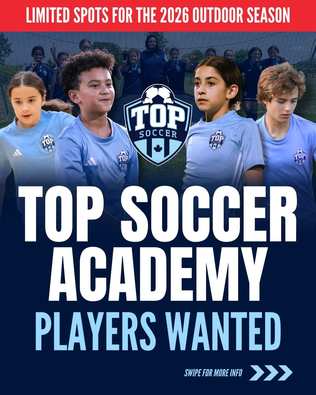 📣 TOP Soccer is looking for players to join our competitive Academy Teams for the 2026 outdoor season!

Limited Spots
🔹 U10-U13 (2013-2016) Boys &amp; Girls

For the Outdoor 2026 Season, TOP Soccer will be offering competitive teams from U8-U12 fea