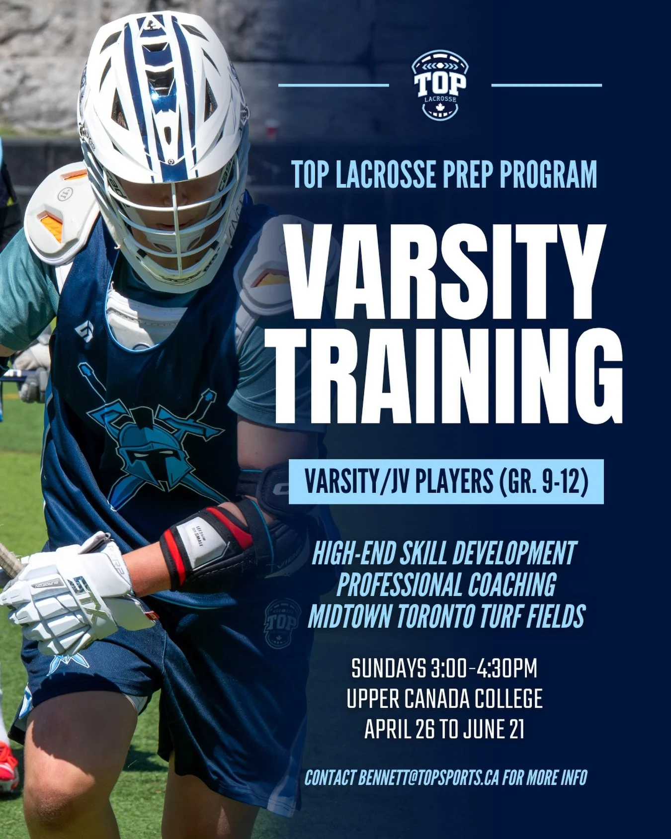 📢 Calling all Varsity/JV Players!

🥍 The TOP Lacrosse Prep Program will be providing weekly training sessions geared towards competitive high school players in grades 9/10 and 11/12, offering a flexible commitment for high-level players looking for