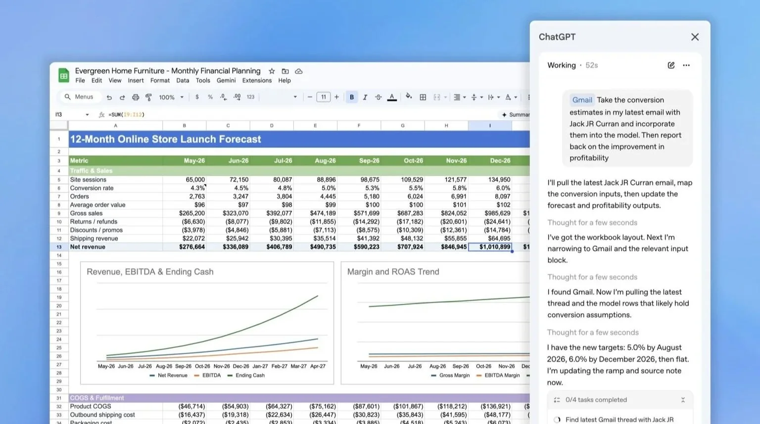 ChatGPT comes to Google Sheets and Excel in beta, with direct spreadsheet editing and formula building