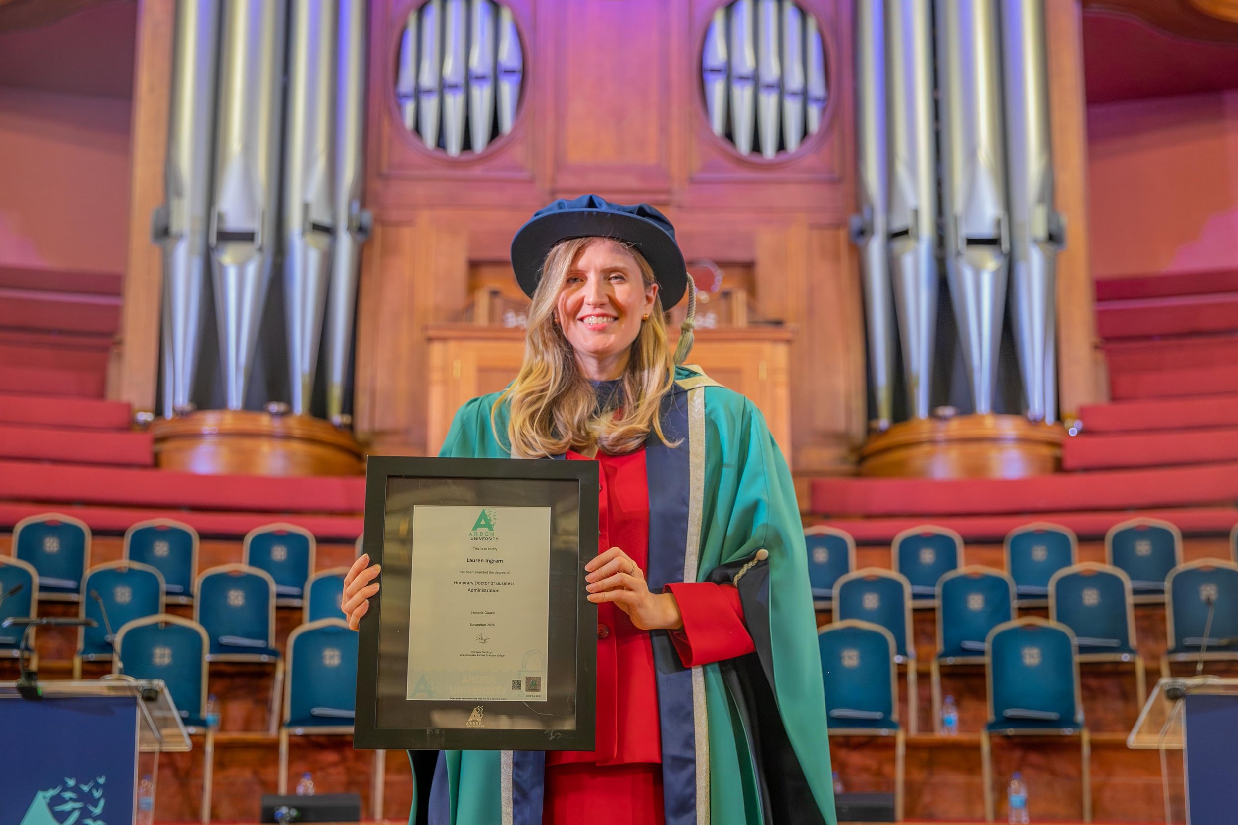 Arden University recognises Lauren Ingram with honorary doctorate for her work on closing the gender gap